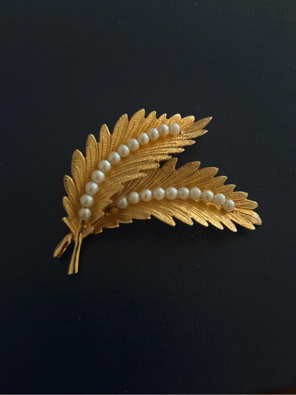Gold Leaf Brooch with Pearl Accents - Women Jewelry